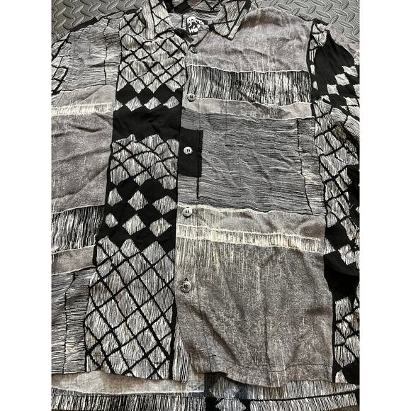 Vintage Jams World Rayon Shirt Geometric Black White Retro Surf‎ Mens Size Med - Picture 2 of 13